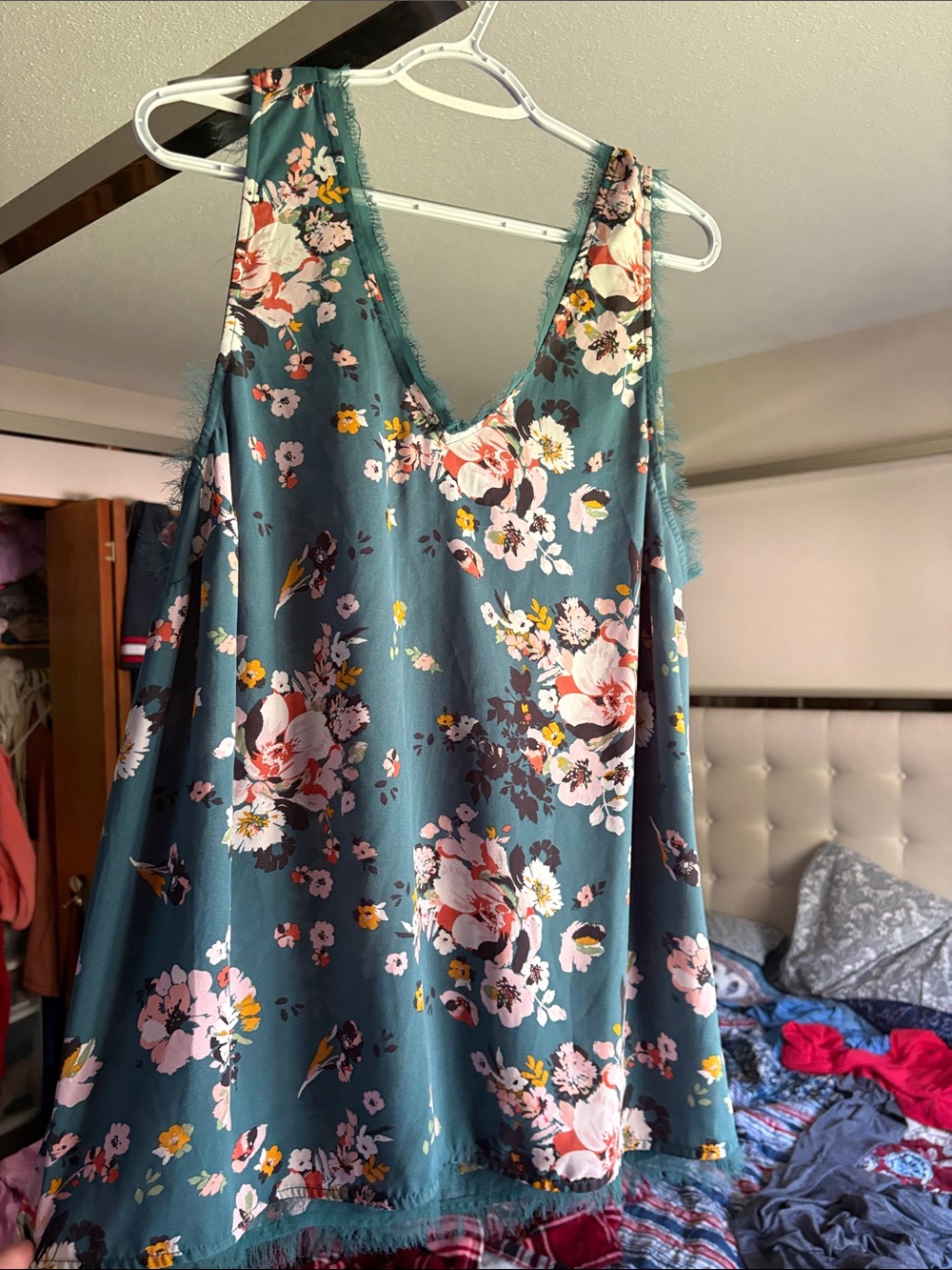 torrid Teal Floral V-Neck Tank with Pink & Yellow Blooms